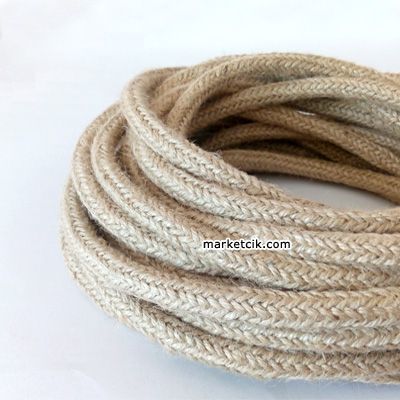 2x0,50mm 1 cm Hasır Örgülü Halat Kablo, 1 Metre