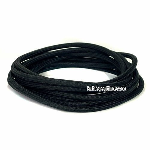 Marketcik 2x0,50mm Siyah Renkli Dekoratif Örgülü Kumaş Kablo, 1 Metre