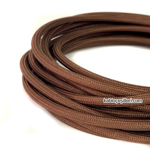 Marketcik 2x0,50mm Kahverengi Renkli Dekoratif Örgülü Kumaş Kablo, 1 Metre