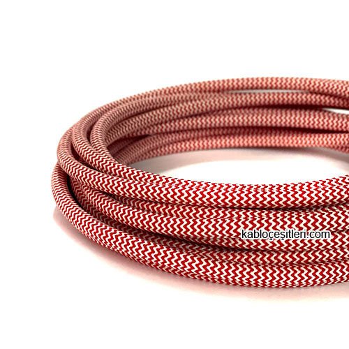 Marketcik 2x0,50mm Kırmızı Beyaz Renk Dekoratif Örgülü Kumaş Kablo, 1 Metre
