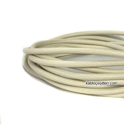 Marketcik 2x0,50mm Beyaz Renk Dekoratif Örgülü Kumaş Kablo, 1 Metre