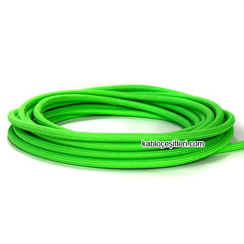 Marketcik 2x0,50mm Fosforlu Yeşil Renk Dekoratif Örgülü Kumaş Kablo, 1 Metre