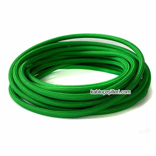 Marketcik 2x0,50mm Yeşil Renk Dekoratif Örgülü Kumaş Kablo, 1 Metre