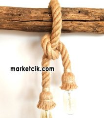 Ağaç ve Kütük Aydınlatma için 2 Ucu Duylu 2cm Dekoratif Halat Sarkıt, 1-2-3-4-5 metre 3 Metre - Porselen Duy