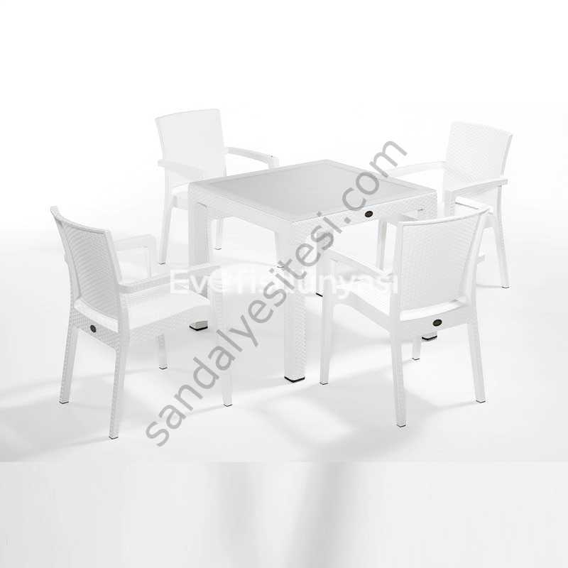 Real 4'lü Masa Sandalye Takımı 90x90 Beyaz