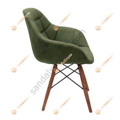 Arf Ceviz Ahşap Ayaklı Cafe Sandalyesi Yeşil