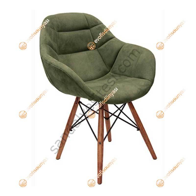 Arf Ceviz Ahşap Ayaklı Cafe Sandalyesi Yeşil