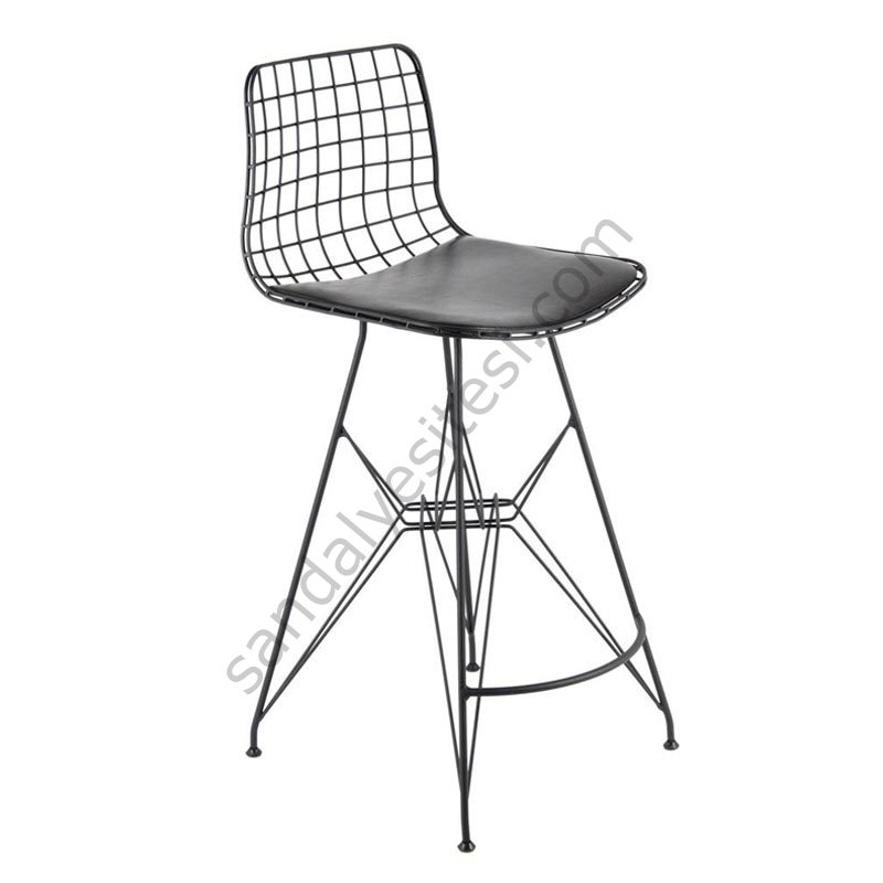 Kafes Mini Tel Bar Sandalyesi Siyah 77 cm