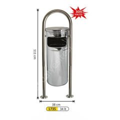 Bahçe Paslanmaz Çöp Kovası Narin Ayaklı 34 Litre