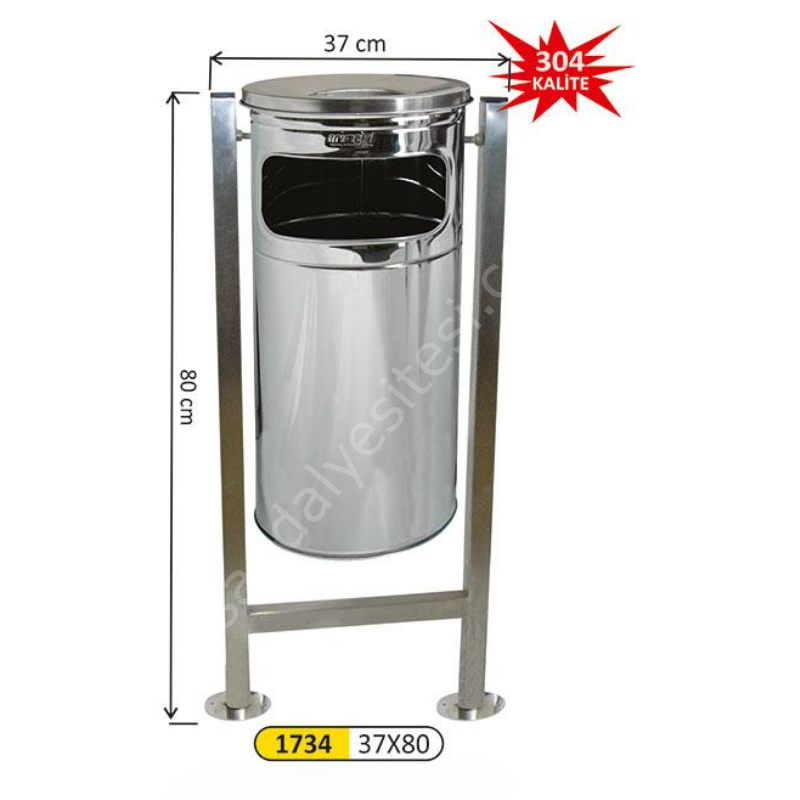 Bahçe Paslanmaz Çöp Kovası Profil Ayaklı 34 Litre