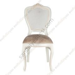Klasik Oymalı Ahşap Sandalye Beyaz Krem