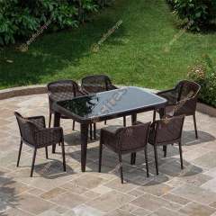 Cape 90x150 cm Rattan 6 Kişilik Camlı Masa Takımı