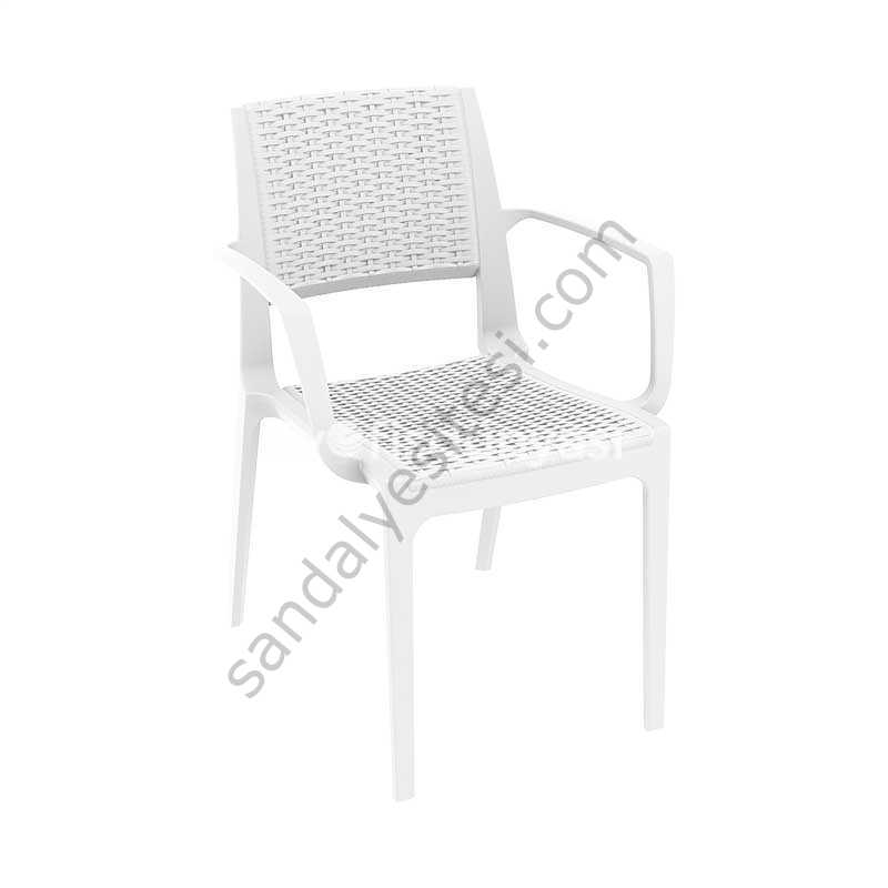 Caprı Rattan Görünümlü Kollu Sandalye Beyaz