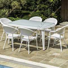 Viyana 90x150 cm Rattan 6 Kişilik Camlı Masa Takımı