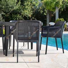 Londra 110 cm Rattan 4 Kişilik Camlı Masa Takımı Siyah