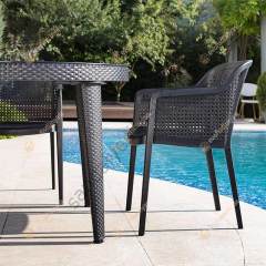 Londra 110 cm Rattan 4 Kişilik Camlı Masa Takımı Siyah