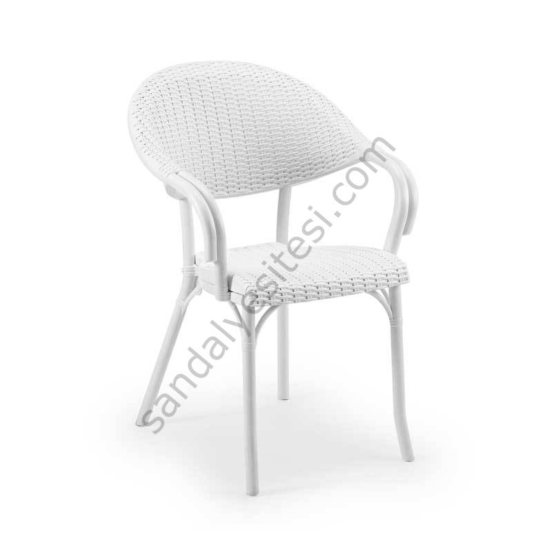 Lusiya Rattan Görünümlü Sandalye Beyaz