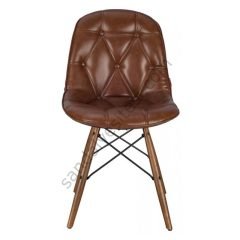 Eames Kapitoneli Ahşap Sandalye Kahve