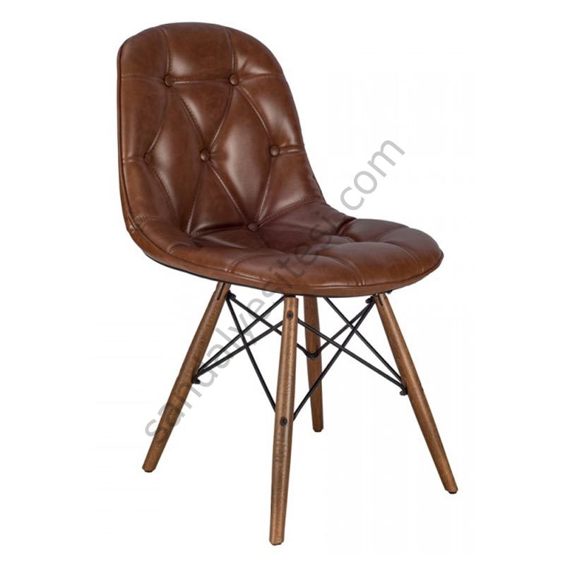 Eames Kapitoneli Ahşap Sandalye Kahve