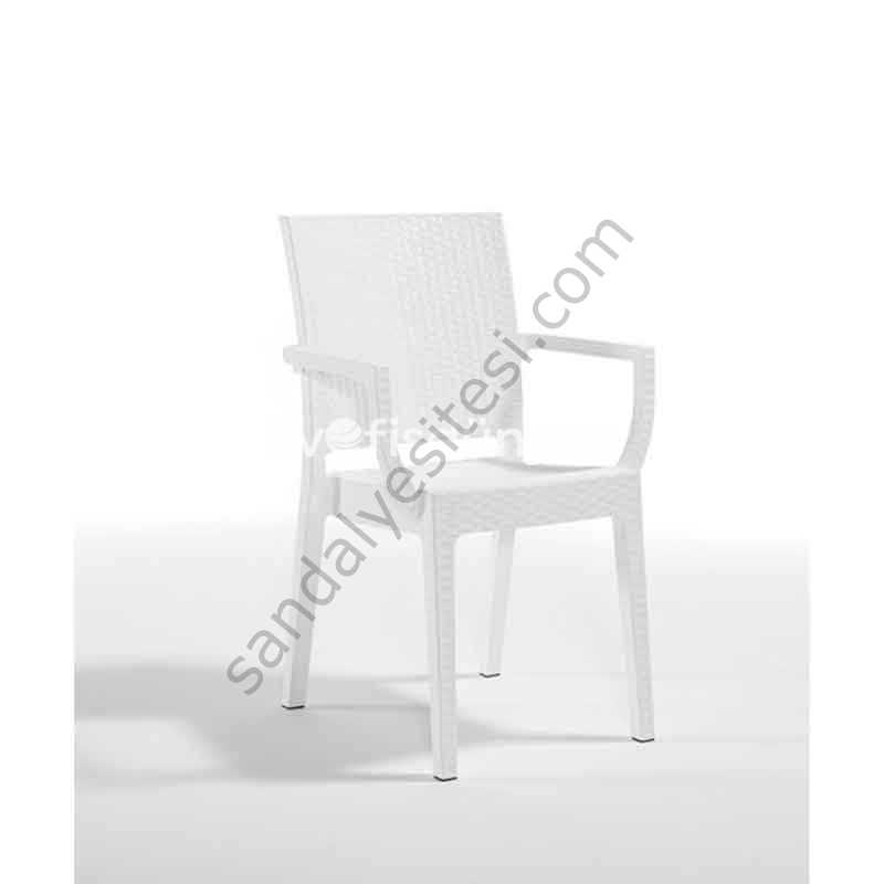Falkao Kollu Rattan Görünümlü Sandalye Beyaz