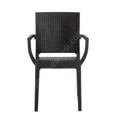 Falkao Kollu Rattan Görünümlü Sandalye Kahve
