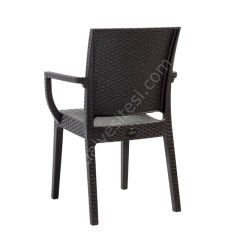 Falkao Kollu Rattan Görünümlü Sandalye Kahve
