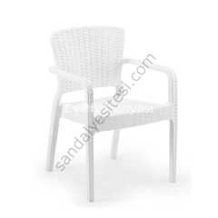 Feyza Rattan Görünümlü Kollu Sandalye Beyaz