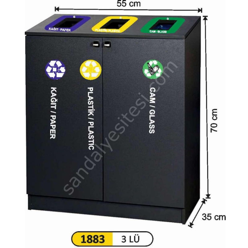 Geri Dönüşüm Dolabı Kovalı 3 Lü