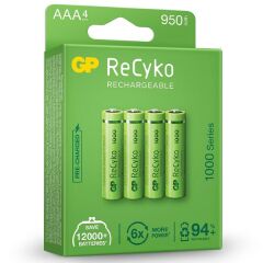 GP ReCyko 950mAh AAA Şarj Edilebilir İnce Kalem Pil 4'lü Paket
