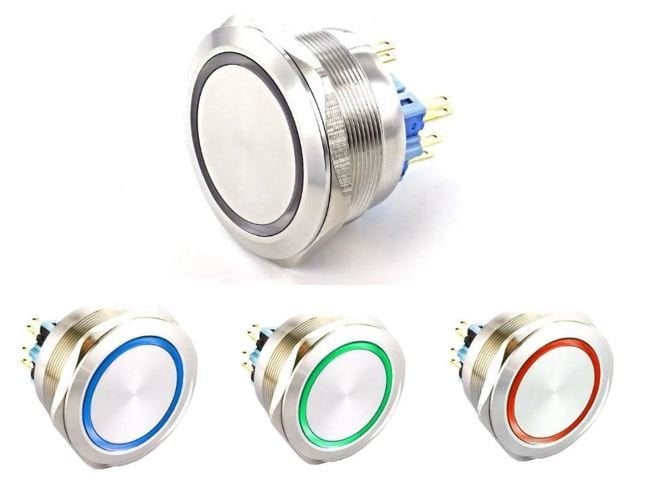 40mm IP67 Üç Renk Ledli Metal Yaylı Buton