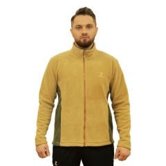 Çift Renk Camel-Haki Tam Fermuarlı Unisex Polar