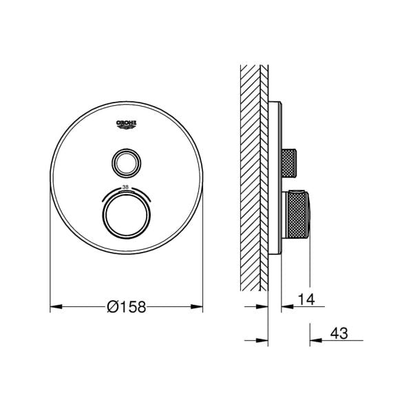 Grohe GROHTHERM SMARTCONTROL TEK VALFLİ AKIŞ KONTROLLÜ, ANKASTRE TERMOSTATİK DUŞ BATARYASI - 29150LS0