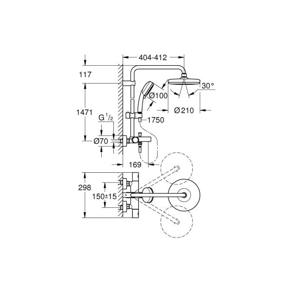 Grohe Tempesta Cosmo. System 210 Duvara Monte Termostatik Banyo Bataryalı Duş Sistemi-26223001