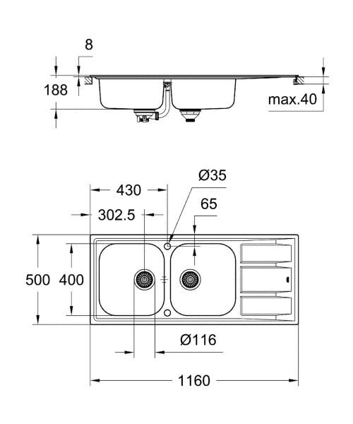 Grohe K500 Damlalıklı Paslanmaz Çelik Eviye - 31588SD0