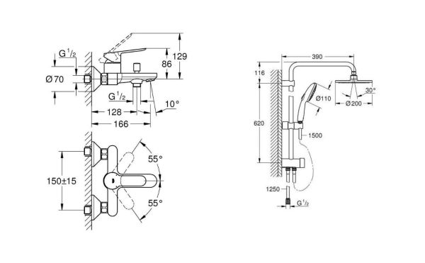 Grohe Duş Seti (Tepe Duşlu Sürgü + Banyo Bataryası) - 27389003SET