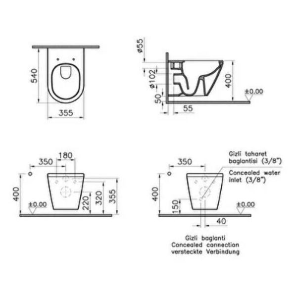 VitrA Integra Rim-ex Asma Klozet, 54 Cm, Beyaz - 7062L003-0850