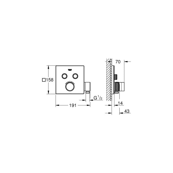 Grohe Grohtherm Smartcontrol Çift Yönlü, El Duş Çıkışlı Ankastre Termostatik Duş Bataryası - 29125000