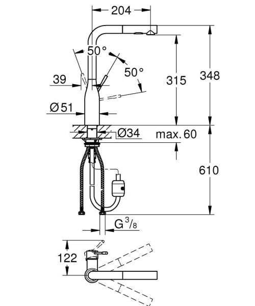 Grohe Spiralli Eviye Bataryası Essence Br.Hard Graphite- 30270AL0