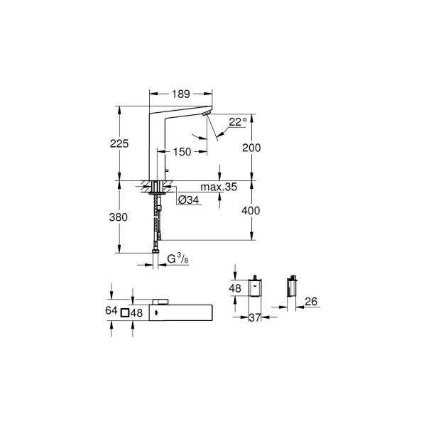 Grohe Fotoselli Lavabo Bataryası Pilli çift su girişli 36441000