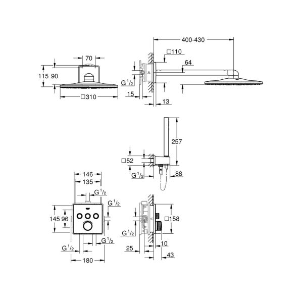 Grohe Banyo Batarya Seti Ankastre Termostatik SC Krom - 34706000