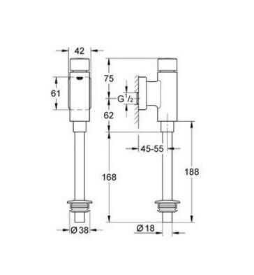 Grohe Rondo Basmalı Mekanik Pisuar Yıkama Sistemi Üstten Görünür Girişli - 37342000