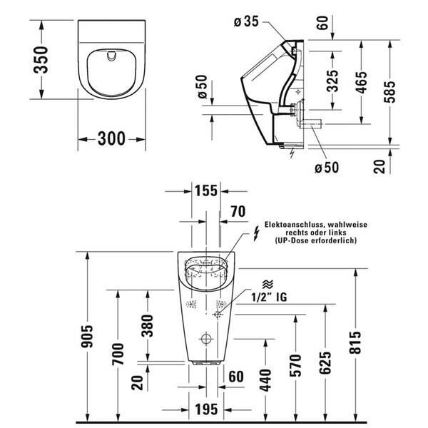 Duravit ME BY STARCK RIMLESS PISUAR BEYAZ ELEKTRİKLİ YIK.KNLSZ.