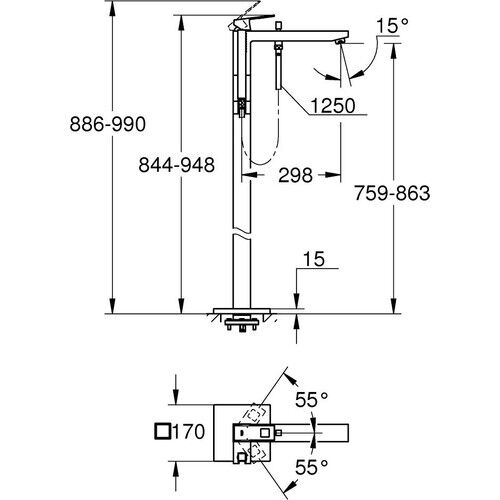 Grohe Eurocube Ayaklı Yerden Küvet Bataryası-23672001