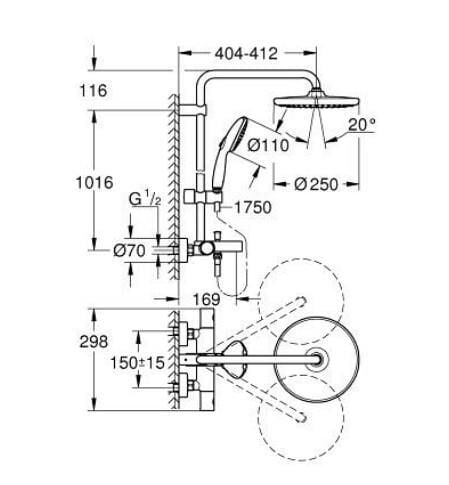 Grohe Tempesta System 250 Duvara Monte Termostatik Banyo Bataryalı Duş Sistemi - 26978001