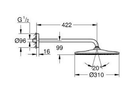 Grohe Rainshower Mono 310 Baş Duş Seti 422 mm, 1 püskürtme - 26558DL0