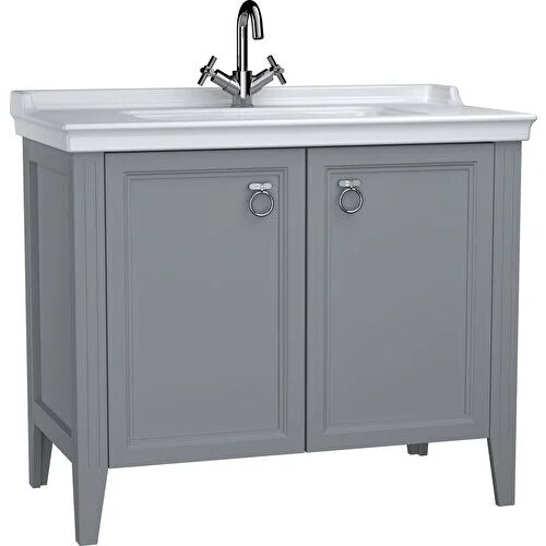 VitrA Valarte 62157 Lavabo Dolabı, Kapaklı, Etajerli Lavabolu, Krom Kulplu, 100 cm, Mat Gri