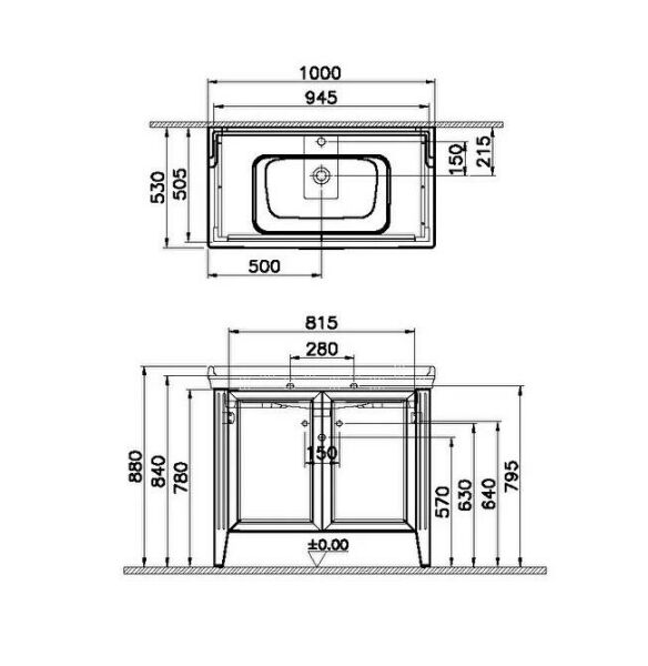 VitrA Valarte 62157 Lavabo Dolabı, Kapaklı, Etajerli Lavabolu, Krom Kulplu, 100 cm, Mat Gri