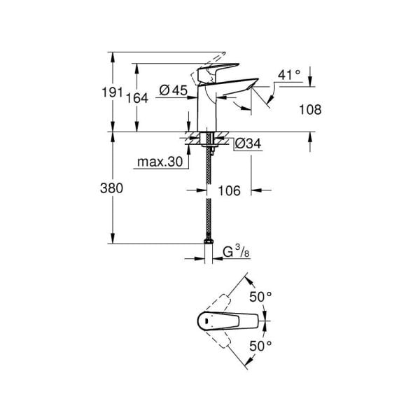 Grohe Bauedge Yeni Tek Kumandalı Lavabo Bataryası M Ebat 23904001