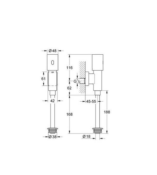 Grohe Fotoselli Pisuar Valfi Üst. Görünür Girişli Pilli 37421000