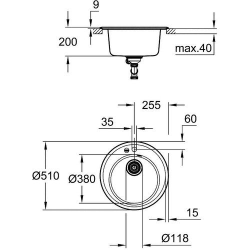 Grohe K200 Kuvars Kompozit Eviye 50 -C 51, Granit Siyah Rengi - 31656AP0